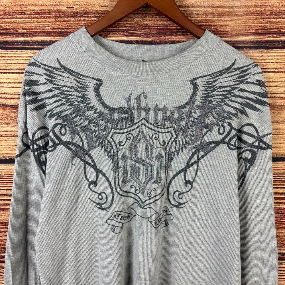 Vintage Y2k Southpole Gray Thermal Wings Graphic Long Sleeve Shirt